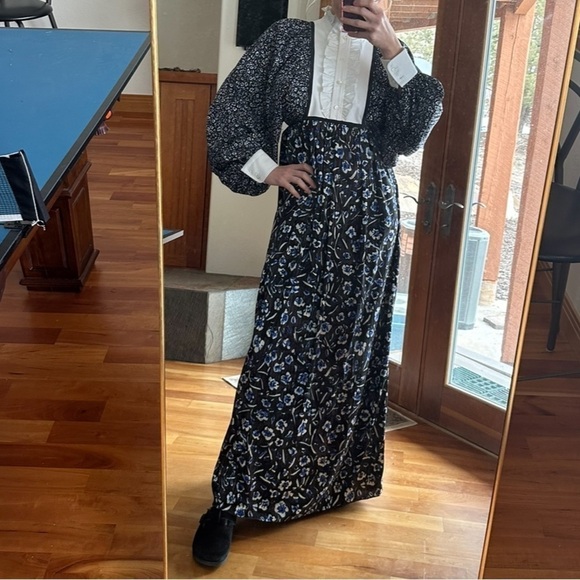 Tory Burch Runway Silk Caftan Midnight Teapot floral print white ruffle 6 NEW S - Picture 10 of 11